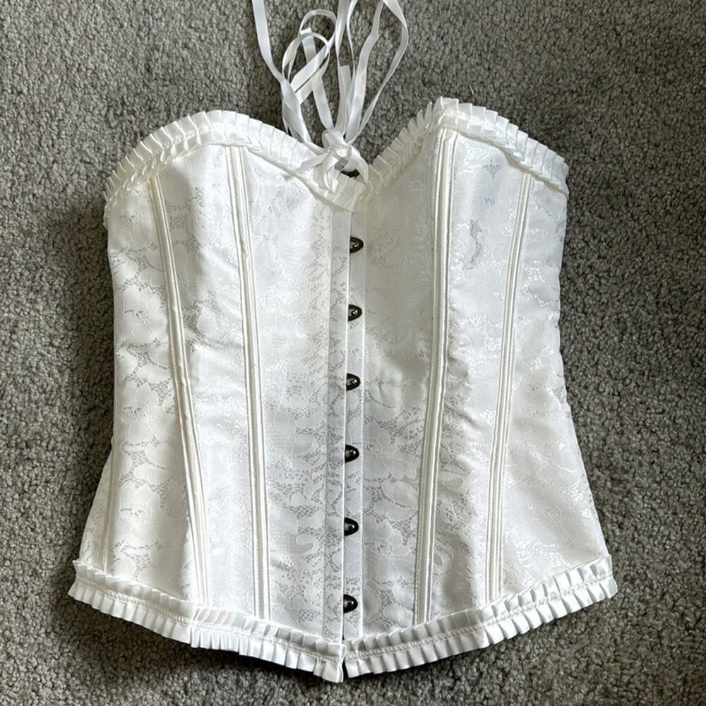 White on white brocade true corset lace up coquette western burlesque size XL